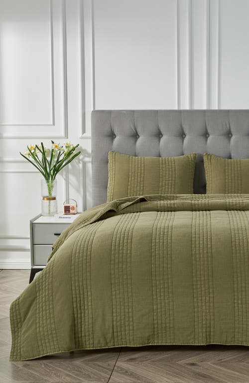 Melange Home Stone Washed Quilt & Sham Set In Olive Green