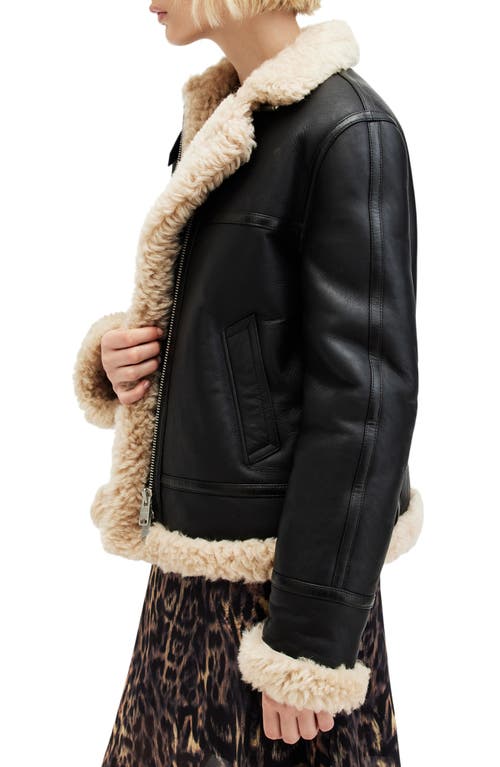 Shop Allsaints Lorel Leather & Genuine Shearling Flying Jacket In Black