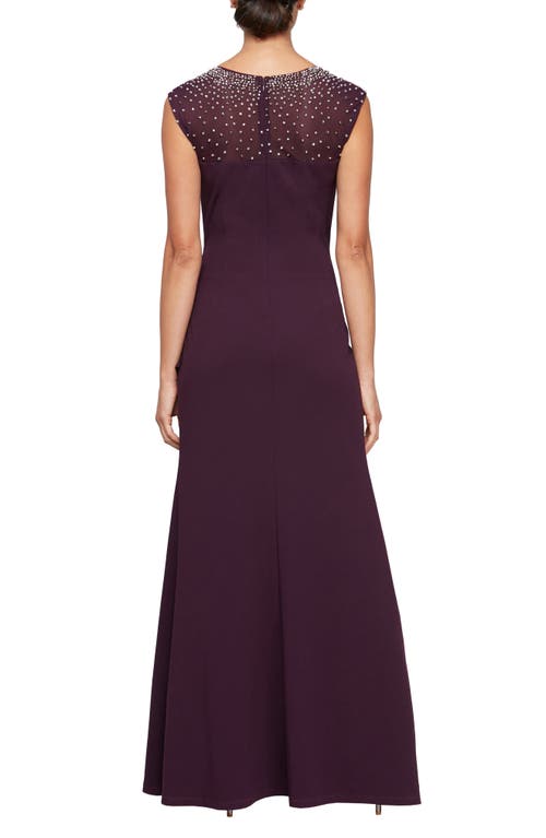 ALEX EVENINGS ALEX EVENINGS EMBELLISHED ILLUSION MESH GOWN