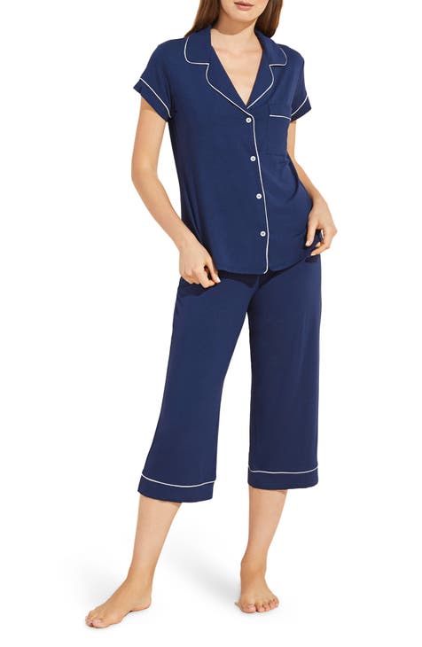 Navy Blue Pajama Set With White Linings