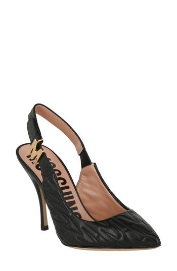 Moschino Logo Quilt Leather Slingback Pump In Black