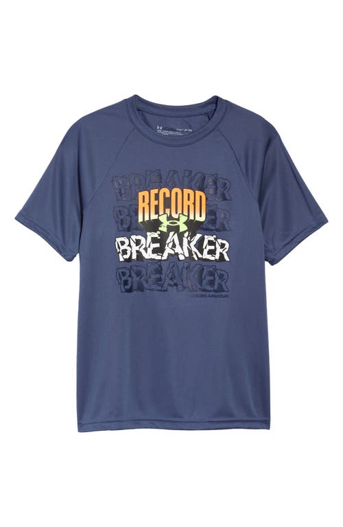 Under Armour Kids' UA Tech&trade; Record Breaker Graphic Tee in Utility Blue //Quirky Lime