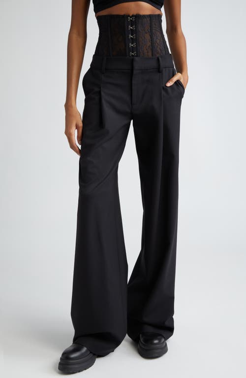 MONSE Floral Lace Stretch Virgin Wool Bustier Wide Leg Trousers Black at Nordstrom,