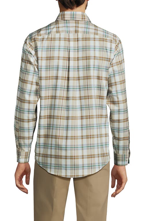 Shop Lands' End Traditional Fit No Iron Twill Shirt In Pale Slate Blue Plaid