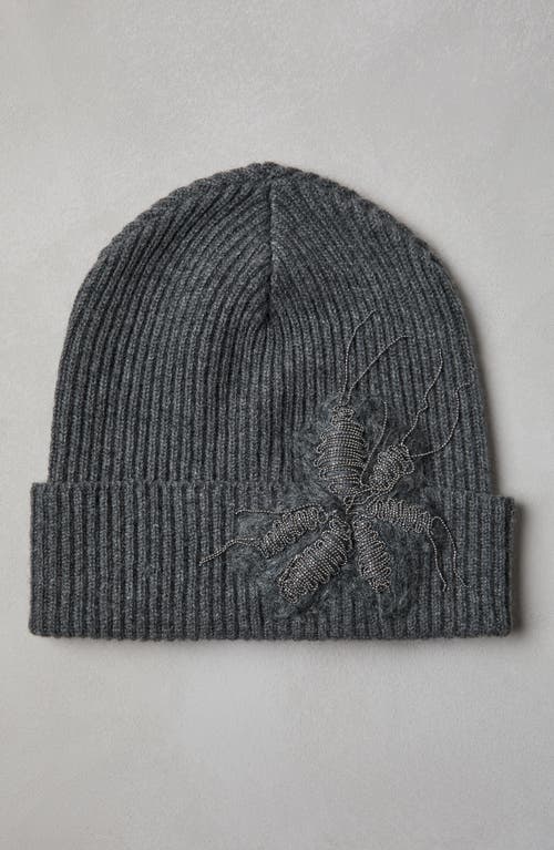 Shop Brunello Cucinelli Cashmere Rib Knit Beanie With Precious Flower Crest In Anthracite