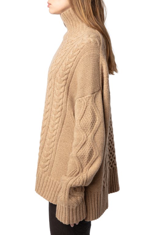 Shop Zadig & Voltaire Alma Cashmere & Wool Cable Turtleneck Sweater In Squirrel