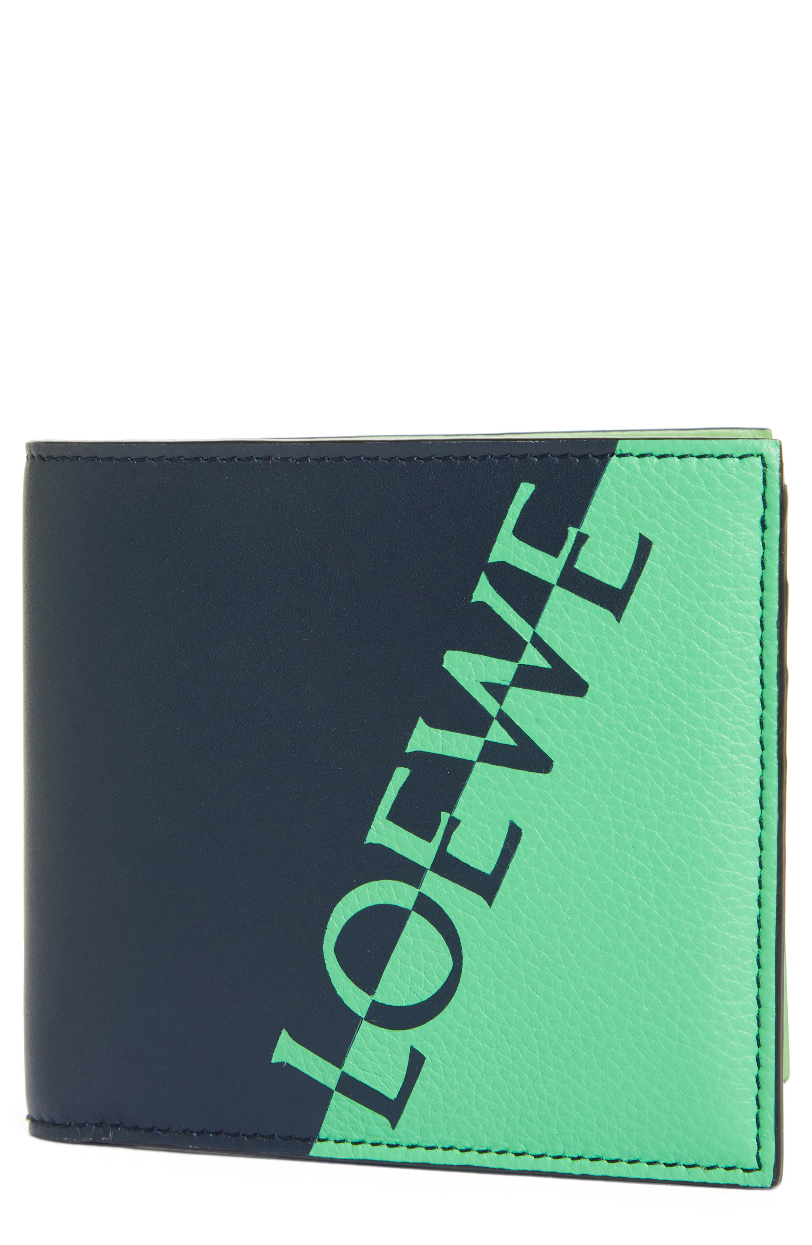 Loewe Split Logo Leather Bifold Wallet in Apple Green/Deep Navy at Nordstrom