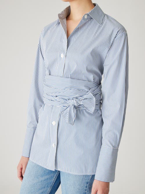 Shop Rebecca Taylor Stripe Poplin Wrap Blouse In Blue Stripe