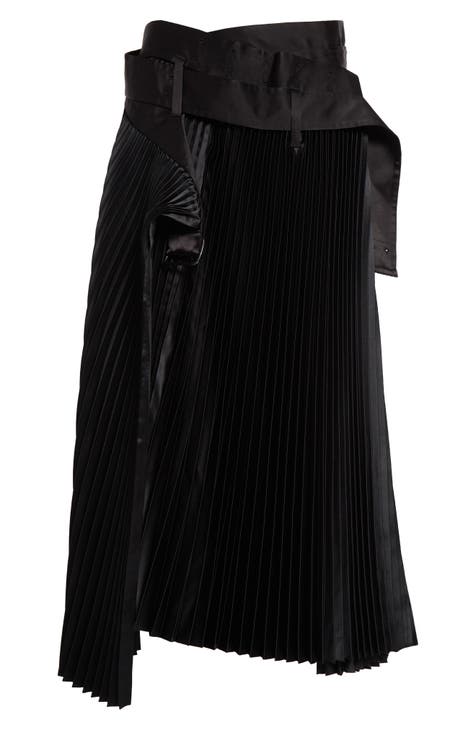 Belted Pleated Wrap Skirt
