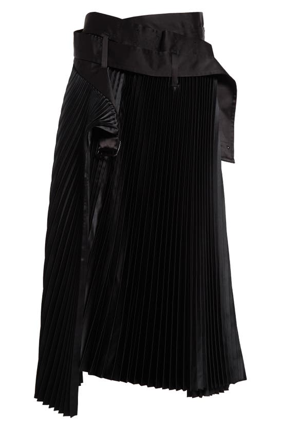 Shop Junya Watanabe Belted Pleated Wrap Skirt In Black X Black