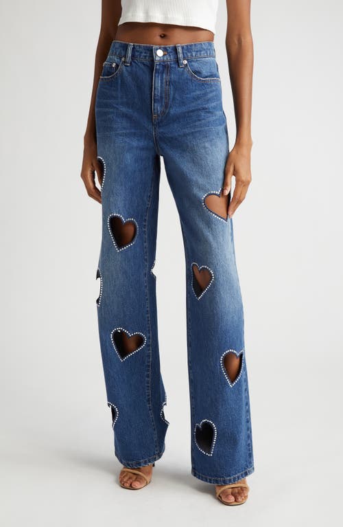 Alice + Olivia Karrie Crystal Heart Cutouts Nonstretch Jeans in True Blues Dark
