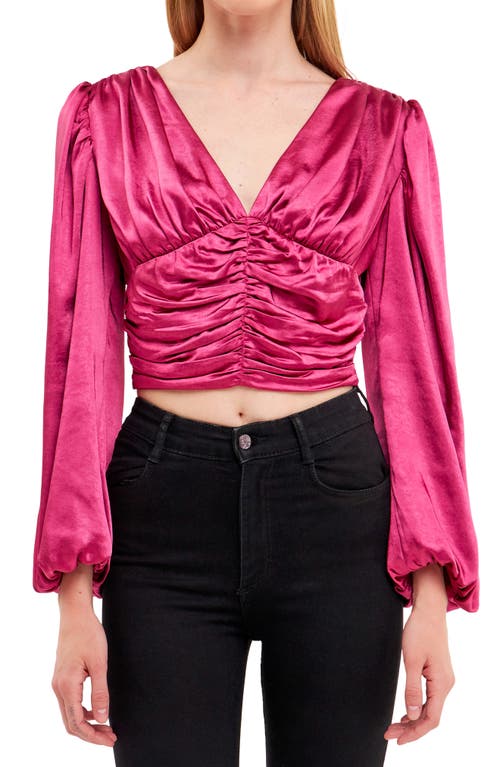 Endless Rose Ruched Satin Crop Top Berry at Nordstrom,