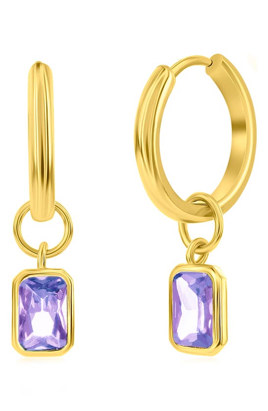 Shop Simona Cubic Zirconia Charm Hoop Earrings In Lavender