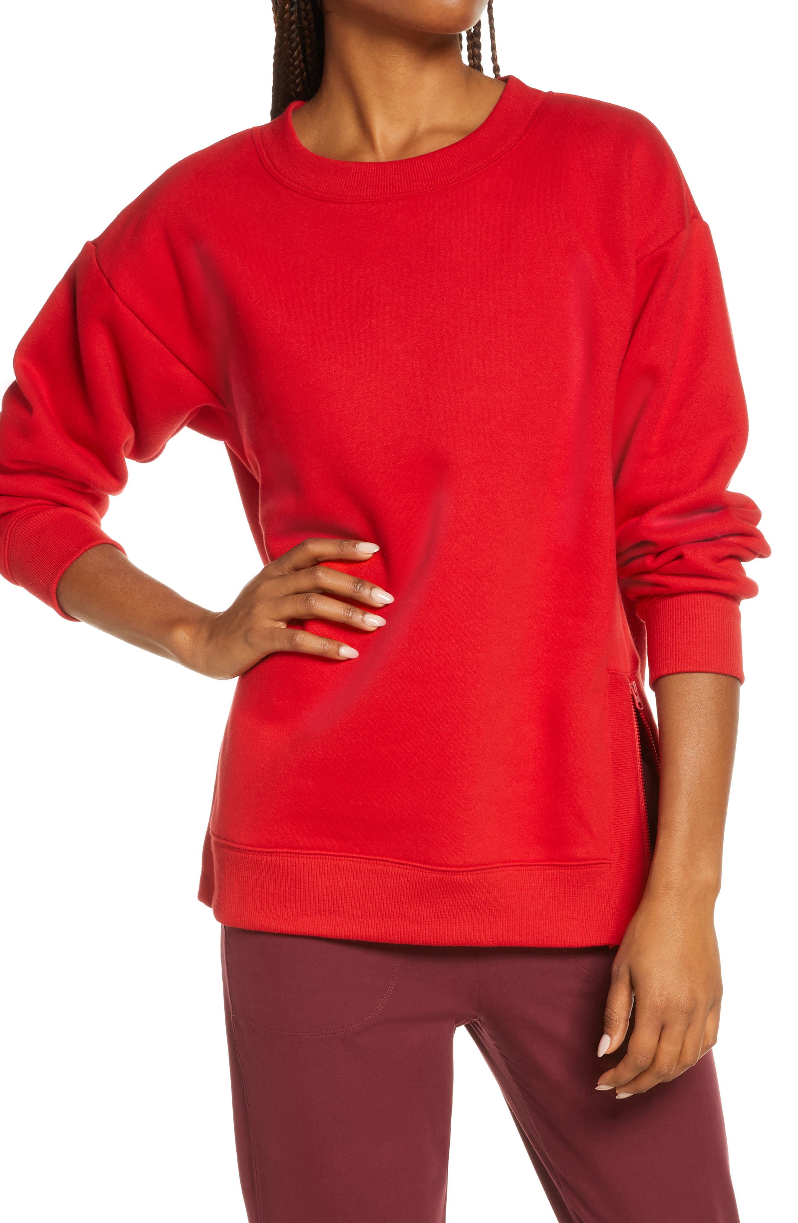 women's red crewneck sweatshirt