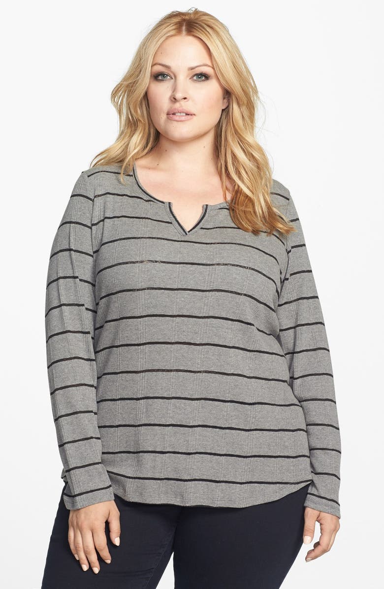 Lucky Brand Ribbed Stripe Top (Plus Size) | Nordstrom