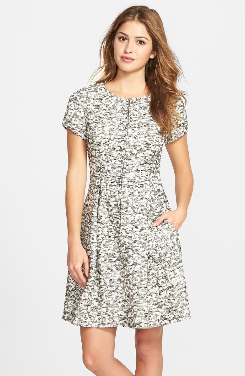 Eliza J Zip Front Leopard Knit Jacquard Fit & Flare Dress (Regular ...