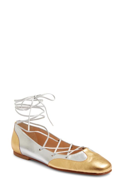 Helena Two-Tone Lace-Up Ballet Flat in Silver/Gold