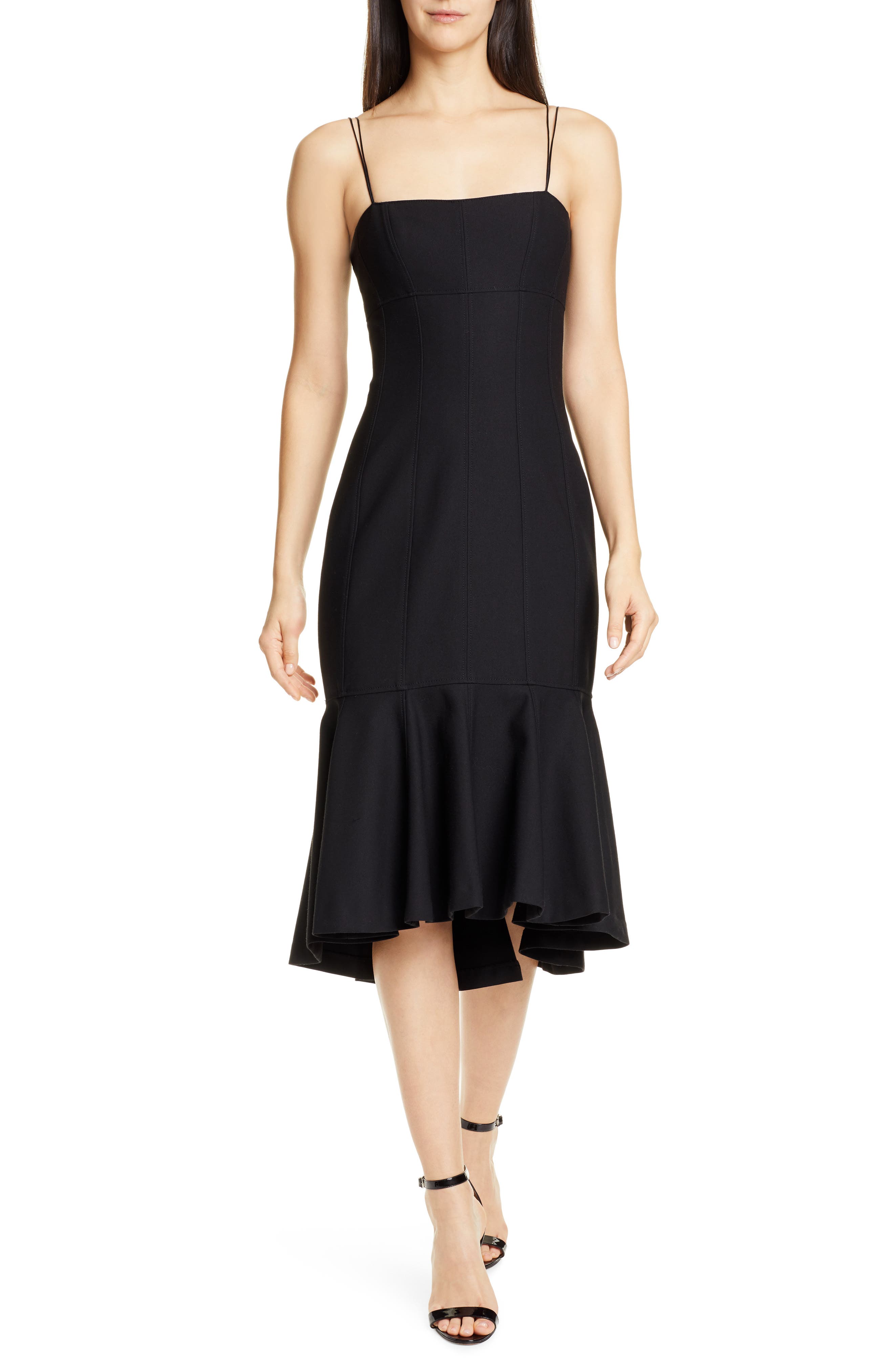 Cinq A Sept Salina Ruffle Hem Midi Dress, Black