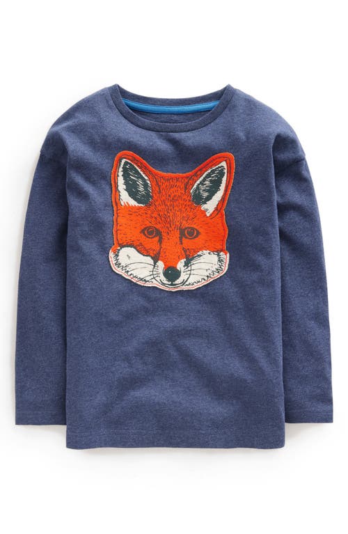 Mini Boden Kids' Fox Appliqué Long Sleeve T-Shirt in Navy Marl at Nordstrom, Size 6-7Y