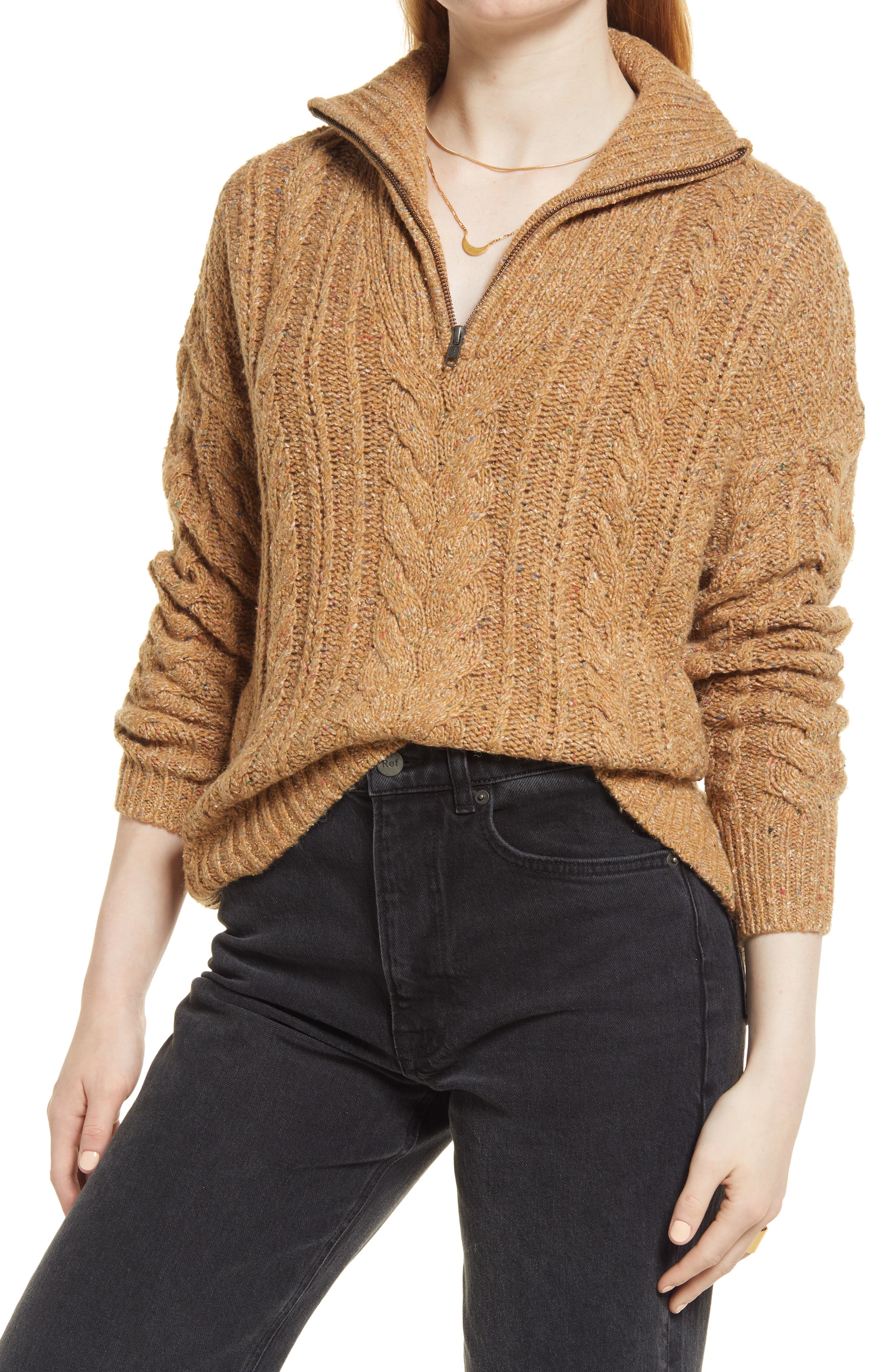 zipper cable knit sweater