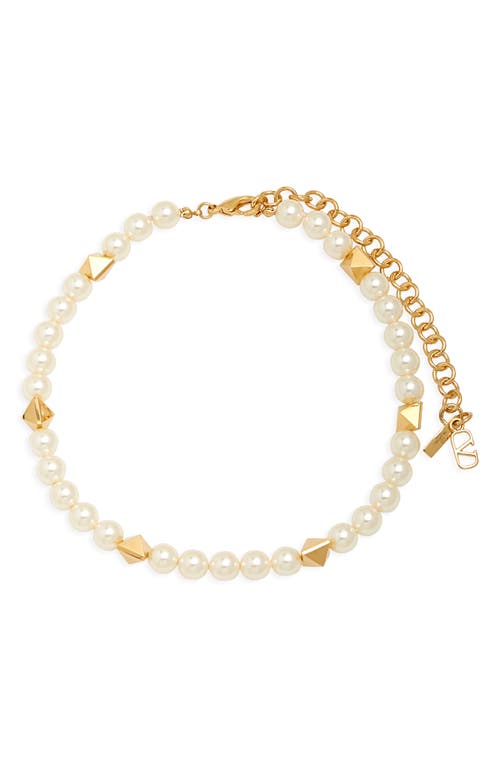 Valentino Garavani Vlogo Rockstud & Imitation Pearl Choker Necklace In Gold