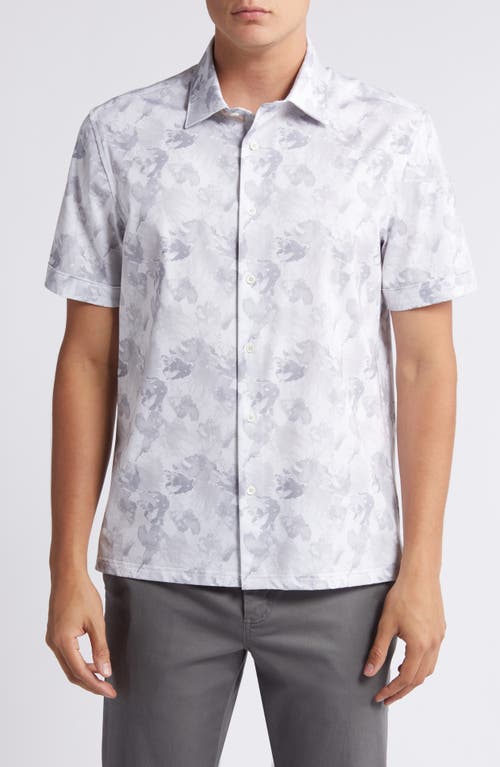 Bugatchi Milo OoohCotton Floral Short Sleeve Button-Up Shirt Platinum at Nordstrom,