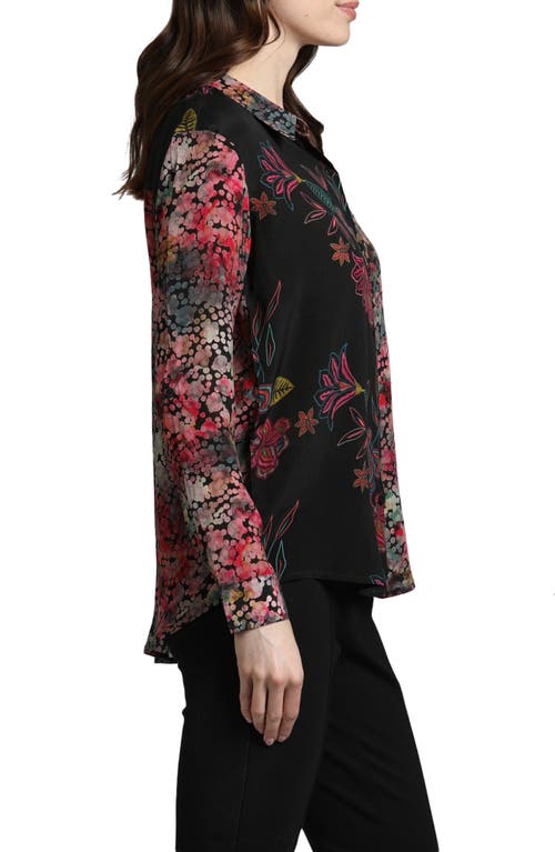 Shop Apny Floral Print Roll Tab Sleeve Chiffon Button-up Shirt In Red Multi