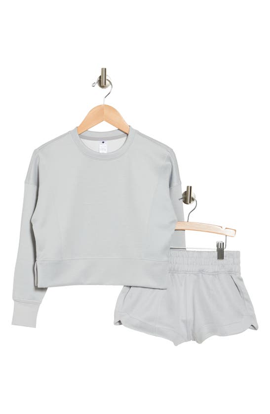 Yogalicious Kids' Zuri Crop Pullover Sweater & Shorts Lounge Set In Gray
