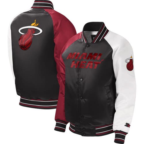 Youth Starter Black Miami Heat Raglan Full-Snap Varsity Jacket