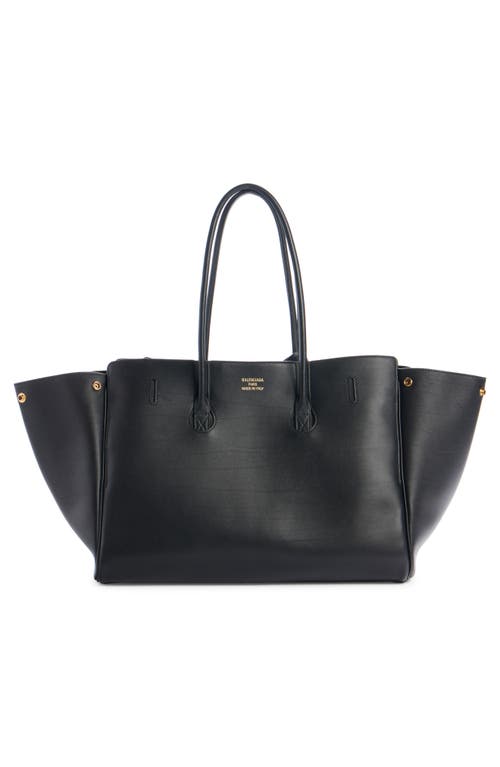 Shop Balenciaga Medium Bel Air Calfskin Leather Tote In 1000 Black