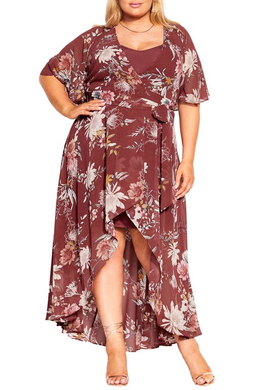 City Chic Sweet Botanical High-Low Wrap Dress in Roseberry Sweet Botl