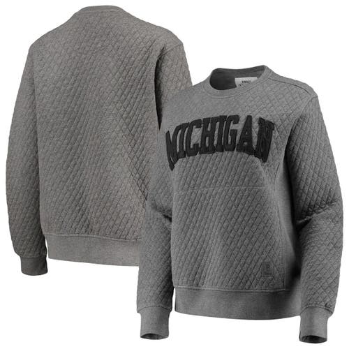 Women's Pressbox Heather Charcoal Michigan Wolverines Moose Quilted Pullover Sweatshirt in Heather Gray
