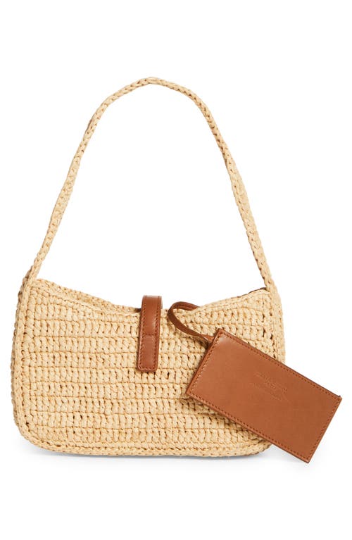 Saint Laurent Le 5 A 7 Mini Ysl Shoulder Bag In Raffia In Natural/brick