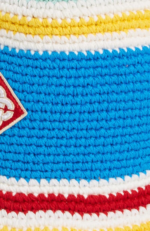 Shop Casablanca Logo Patch Cotton Crochet Hat In Blue Multi