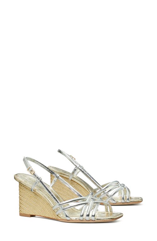 Shop Tory Burch Metallic Wedge Espadrille Sandal In Shiny Silver/spark Gold