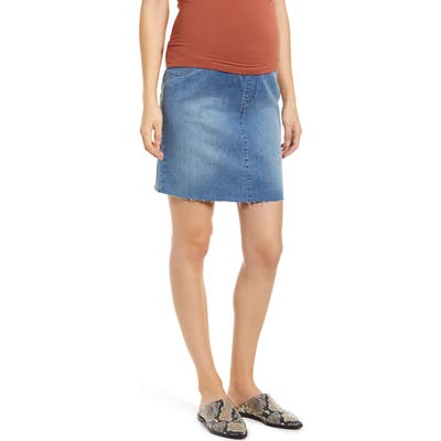 Angel Maternity Over The Bump Denim Maternity Skirt, Blue