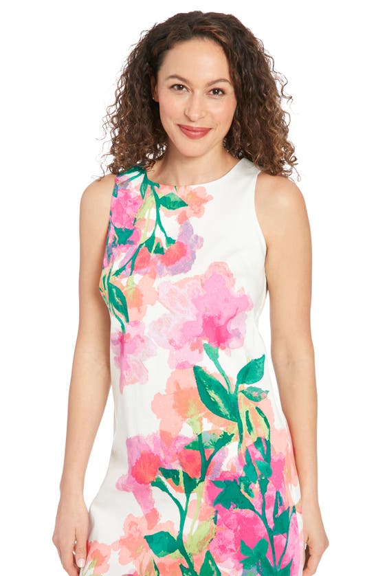 London Times Floral Shift Dress In White/ Pink