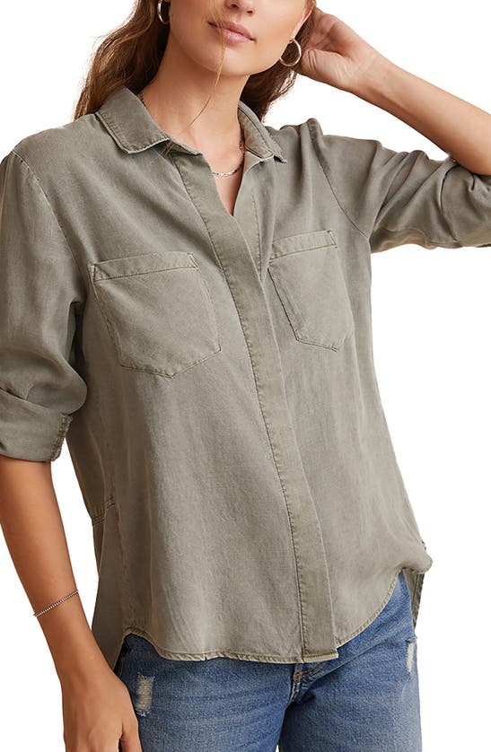 Shop Bella Dahl Split Back Button-up Shirt In Soft Army
