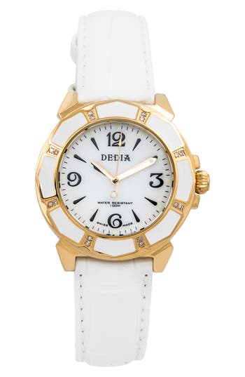 Shop Aquaswiss Lily L Leather Strap Watch, 33mm X 36mm In White/gold