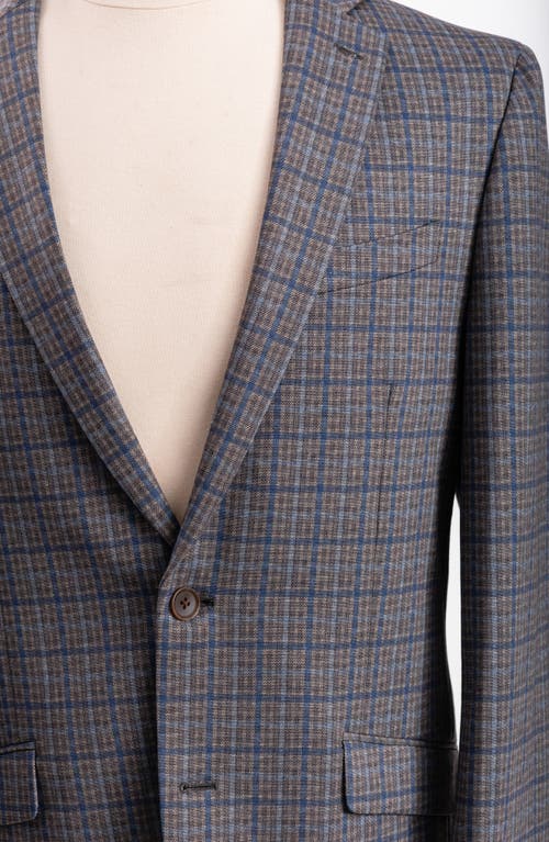 Savile Row Co Tan Plaid Knit Sport Coat In Grey Multi