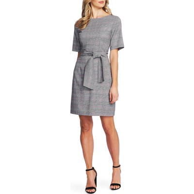 Cece Plaid Tie Front Sheath Dress, Pink