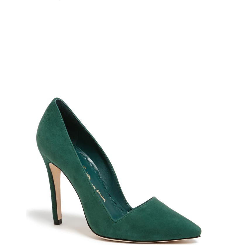 ALICE + OLIVIA 'Dina' Suede Pump, Main, color, EMERALD SUEDE