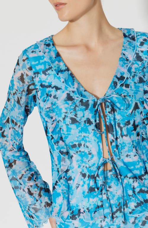 Shop Something New Serena Long Sleeve Mesh Top In Malibu Blue Aop Violeta
