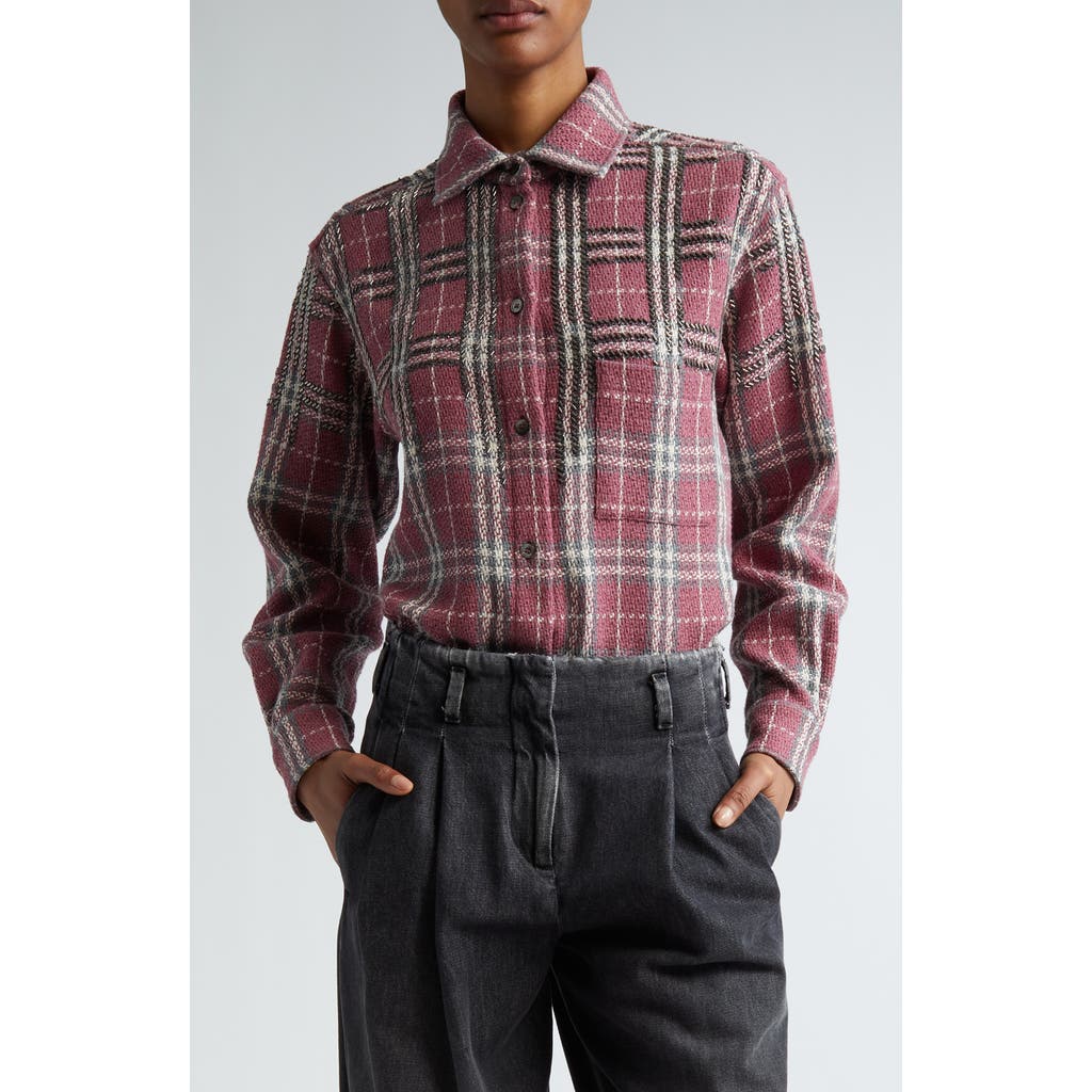 Golden Goose Journey Beaded Plaid Cotton Overshirt In Crushed Berry/sandshell/grey