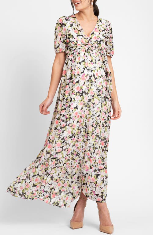 Seraphine Floral Maternity/Nursing Maxi Dress Black Multi at Nordstrom,