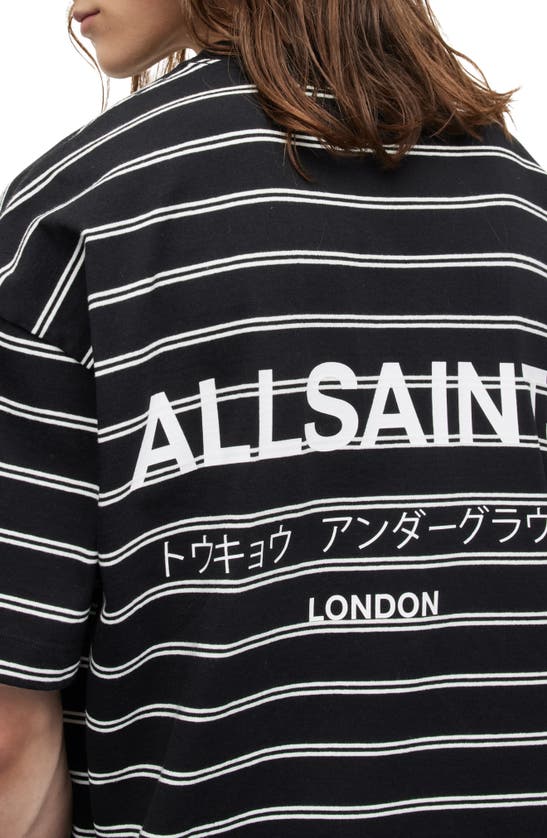 Shop Allsaints Underground Stripe Cotton Graphic T-shirt In Jet Black/ Chalk White