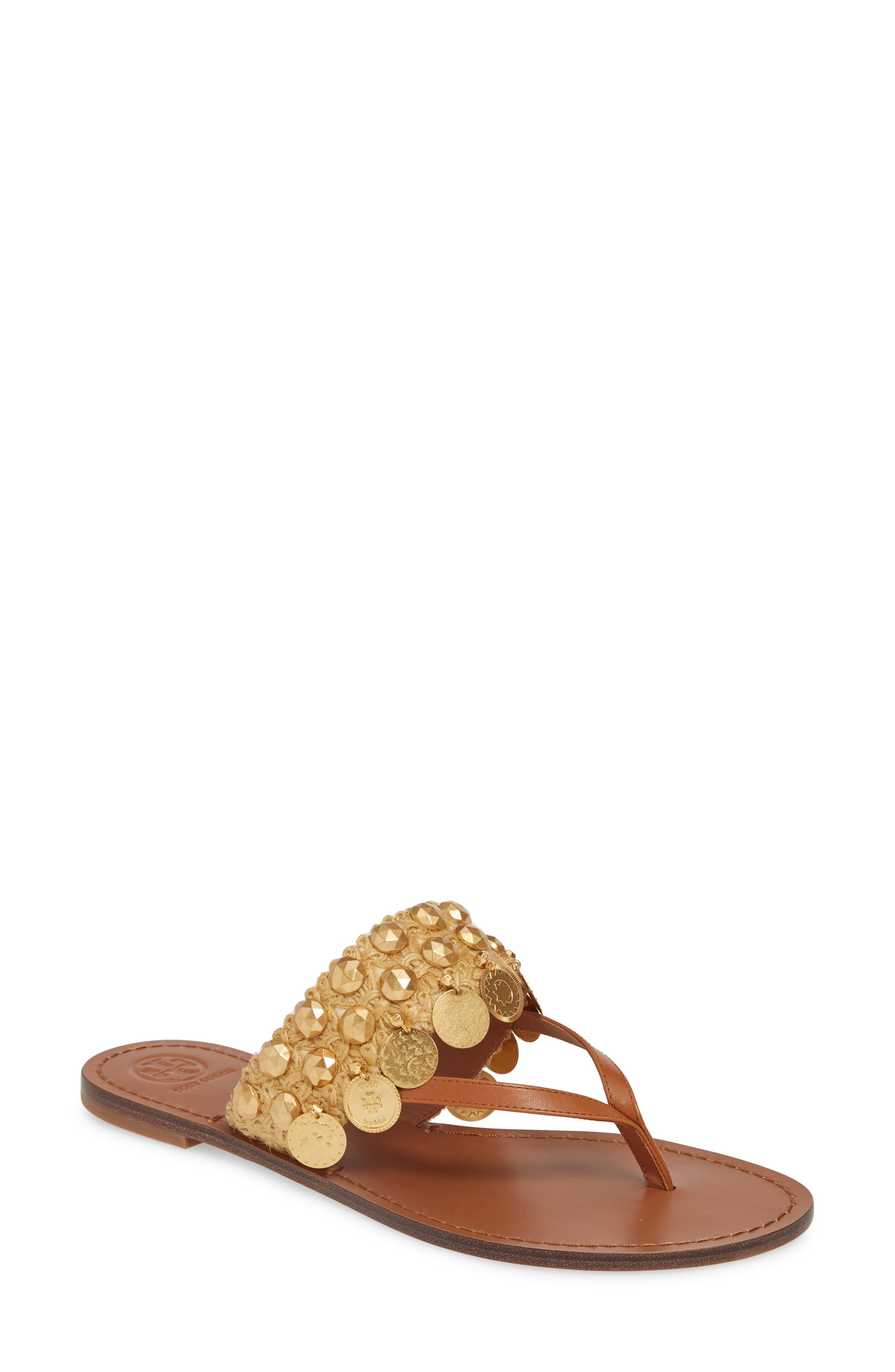 Tory Burch Patos Coin Thong Sandal, Brown