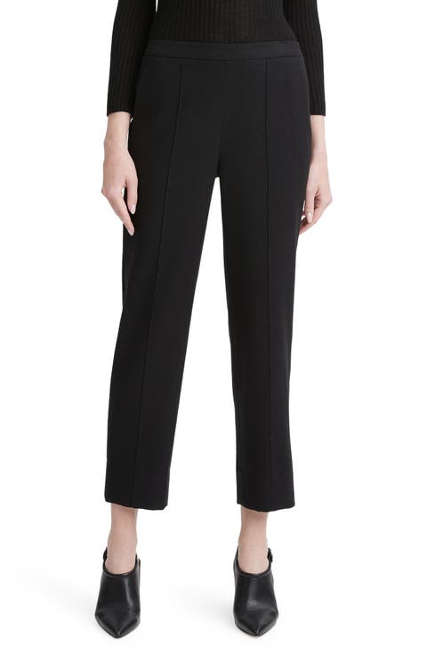 Crop Pleated Brushed Wool Blend Pull-On Pants