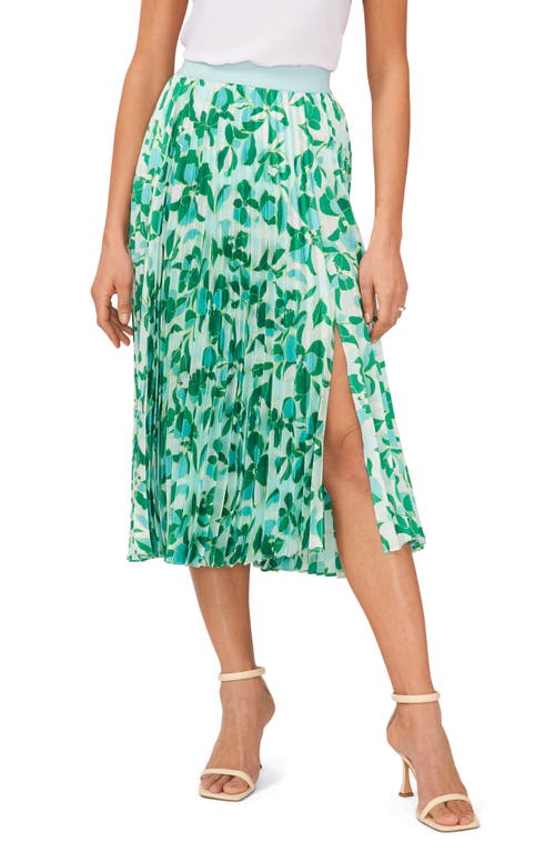 halogen(r) Floral Double Slit Pleated Midi Skirt in Dewy Blue