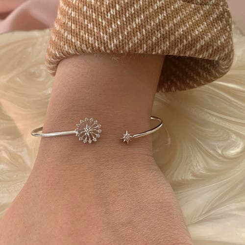 Luvmyjewelry Starburst Sterling Silver And Diamond Adjustable Cuff In Silver
